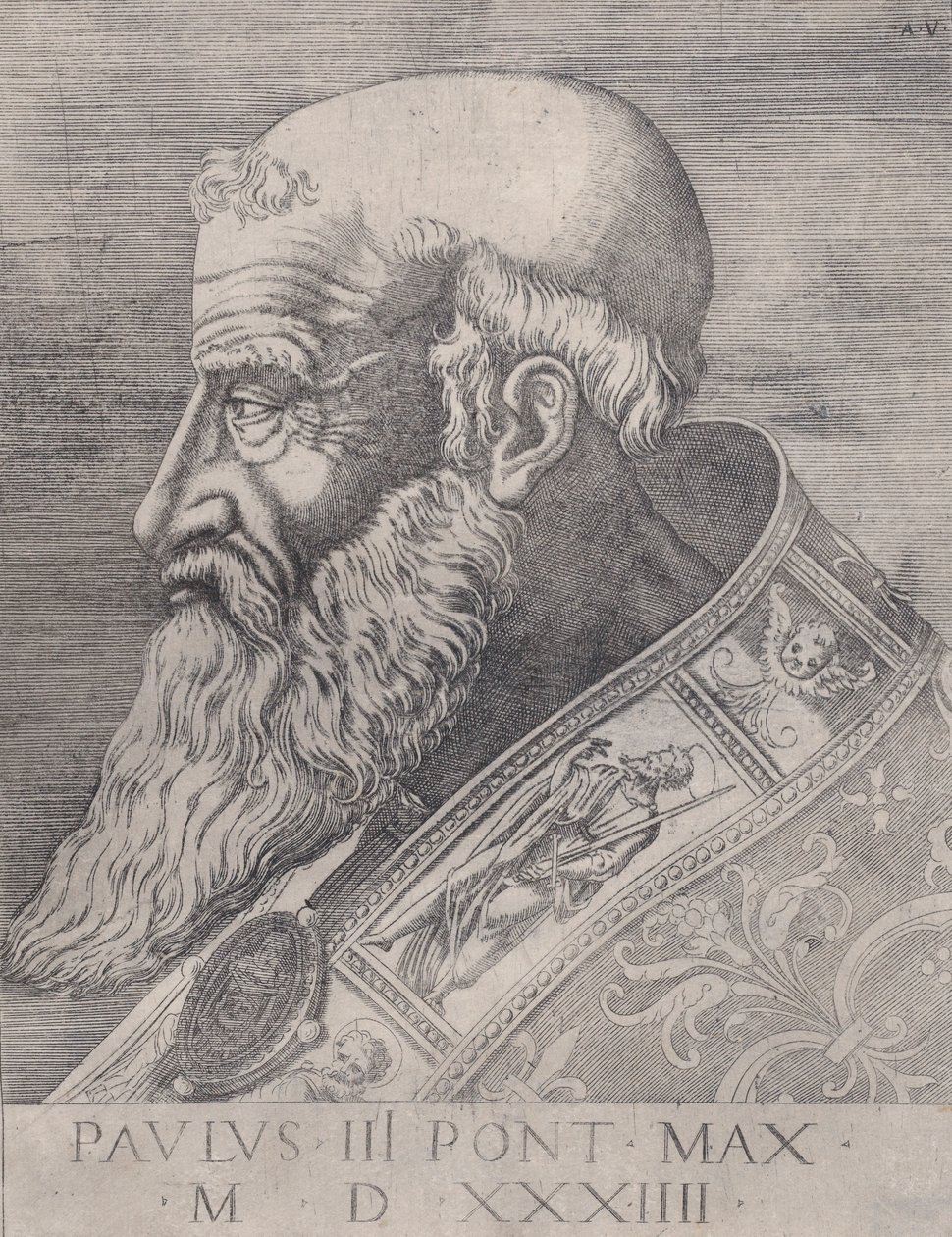 Papież Paweł III z odkrytą głową, dat. 1534. autorstwa Agostino Veneziano