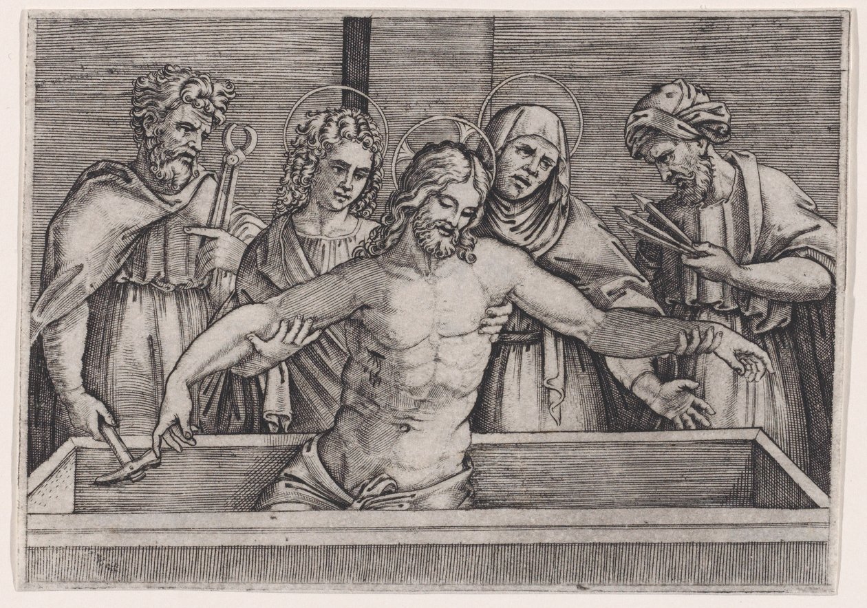 Złożenie do grobu Chrystusa, ca. 1514-36. autorstwa Agostino Veneziano