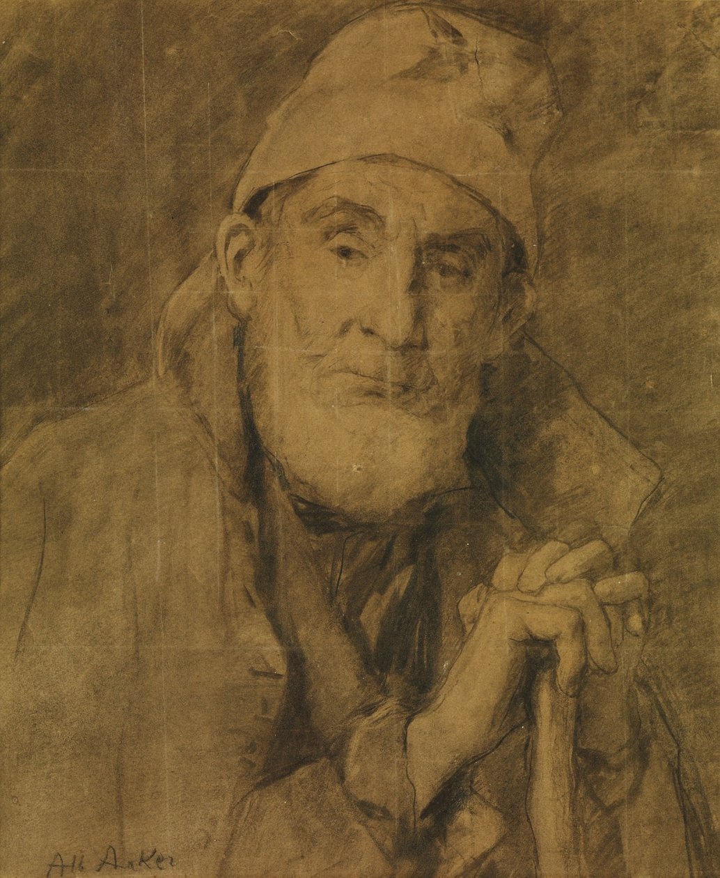 Stary Feissli z kijem i czapką autorstwa Albert Anker