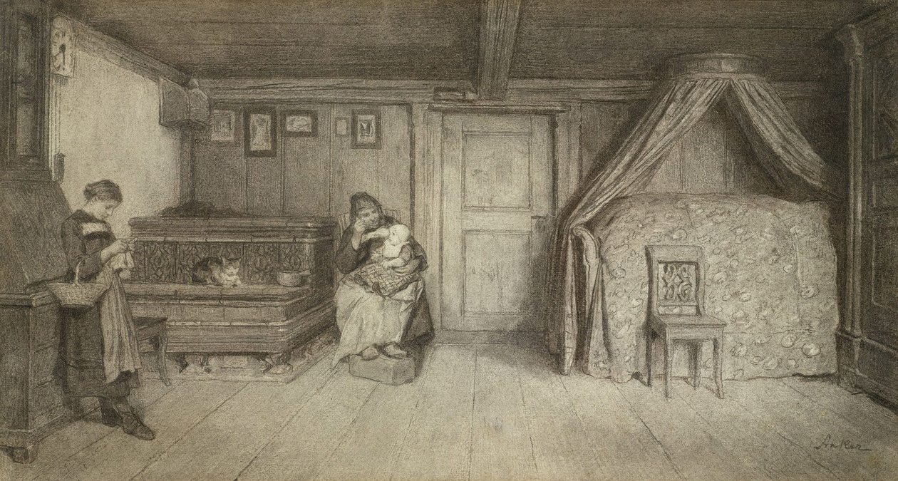 Scena rodzinna we wnętrzu autorstwa Albert Anker