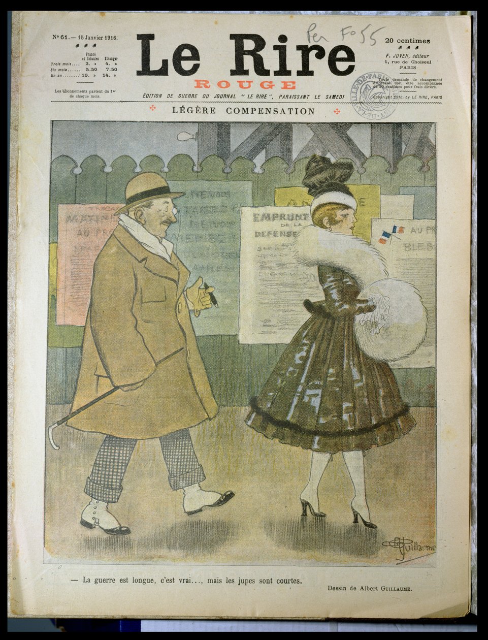 „Wojna jest długa, to prawda… ale spódnice są krótkie”, okładka „Le Rire”, 15 stycznia 1916 autorstwa Albert Guillaume
