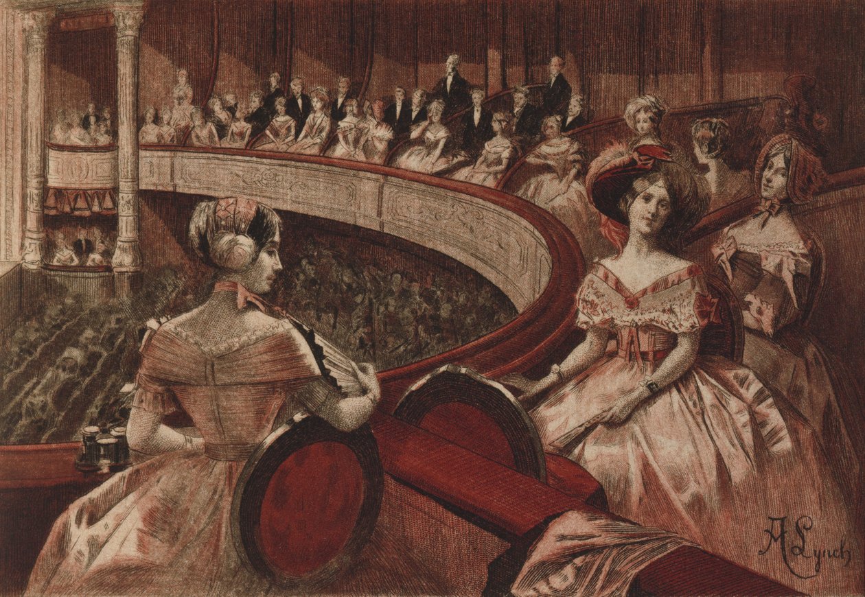 W teatrze „Echos du Bon Ton”, ilustracja z „La Francaise du siecle: tryby, obyczaje, zwyczaje” Octave