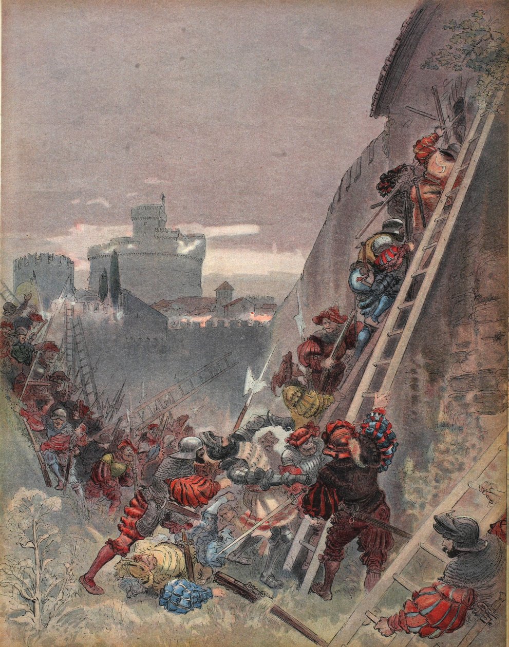 Burbon zabity podczas szturmu na Rzym, 6 maja 1527 r., ilustracja z "Francois Ier: Le Roi Chevalier, autorstwa George