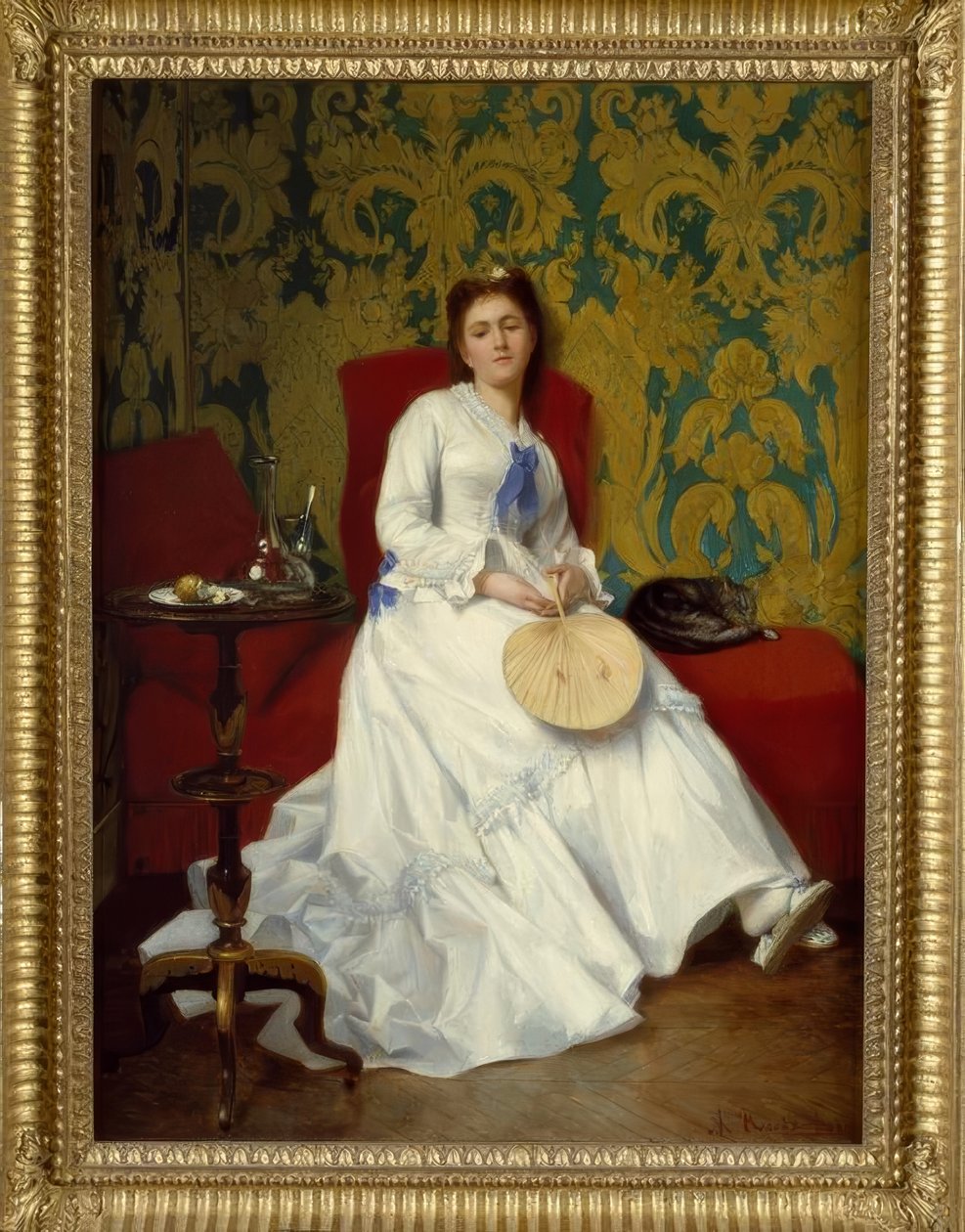 Albert Roosenboom, Dama w bieli z wachlarzem / Obraz, XIX w. autorstwa Albert Roosenboom