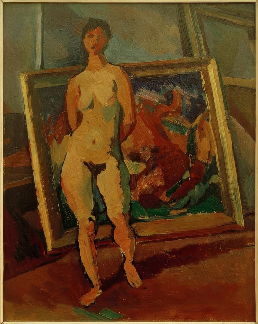 Akt kobiecy w studio (Kroczący akt kobiecy) autorstwa Albert Weisgerber