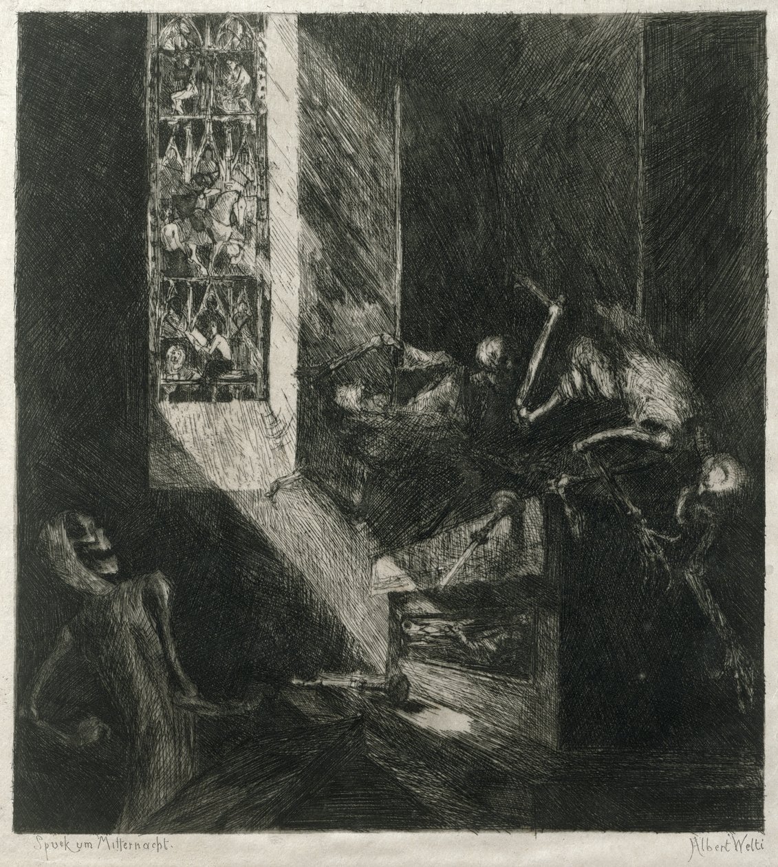 Objawienie o północy, 1888 (akwaforta na japońskim papierze kładzionym) autorstwa Albert Welti