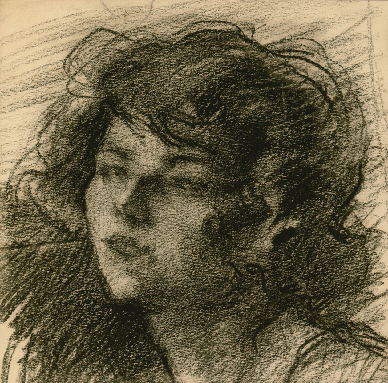 Portret młodej kobiety, lekko podniesiony podbródek, ok. 1900 (czarna kreda i kredka litograficzna) autorstwa Albert de Belleroche