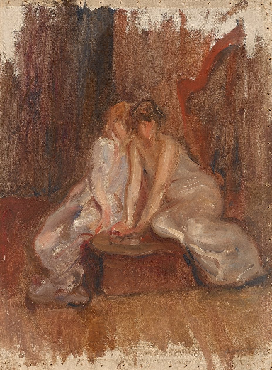Dwie kobiety siedzące przy harfie - ok. 1900 autorstwa Albert de Belleroche