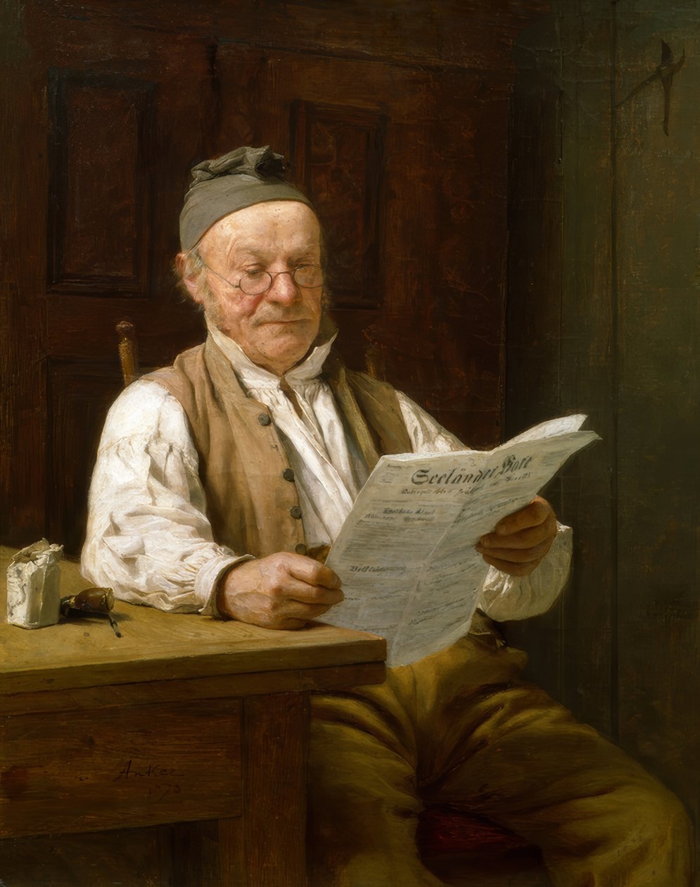 Berneński rolnik czytający gazetę autorstwa Albert Anker