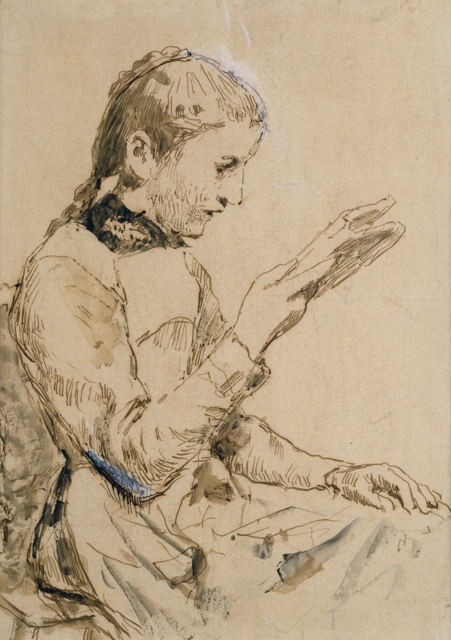 Czytelnicza dziewczyna (pióro i atrament na papierze) autorstwa Albert Anker