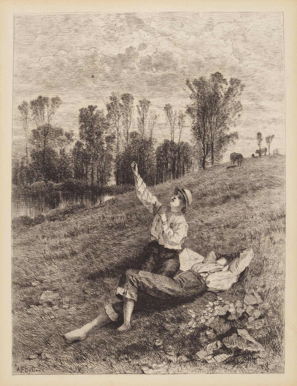 Bez tytułu (Chłopcy lecący latawcem) autorstwa Albert Fitch Bellows