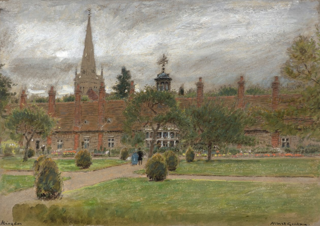 Long Alley Almshouses, Abingdon (akwarela) autorstwa Albert Goodwin