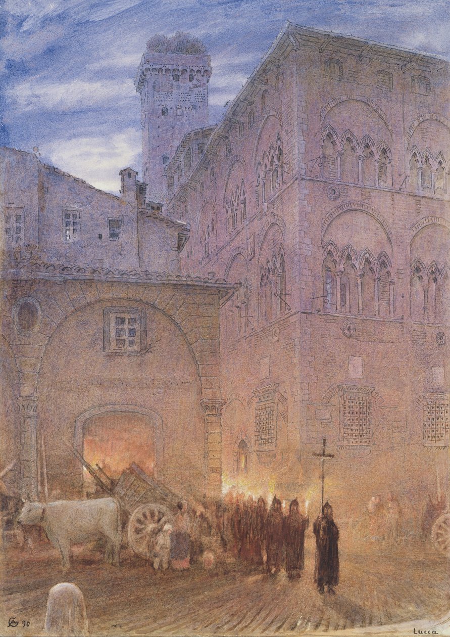 Lukka; Toskania; procesja religijna; wózek; krowa; autorstwa Albert Goodwin