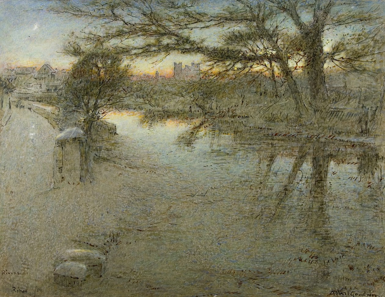 Nad rzeką, Ripon autorstwa Albert Goodwin