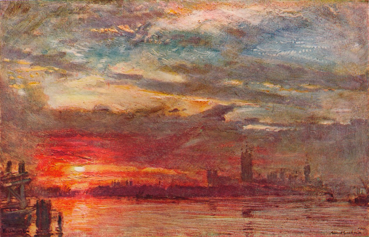 Zachód słońca w Westminsterze, 1900 autorstwa Albert Goodwin