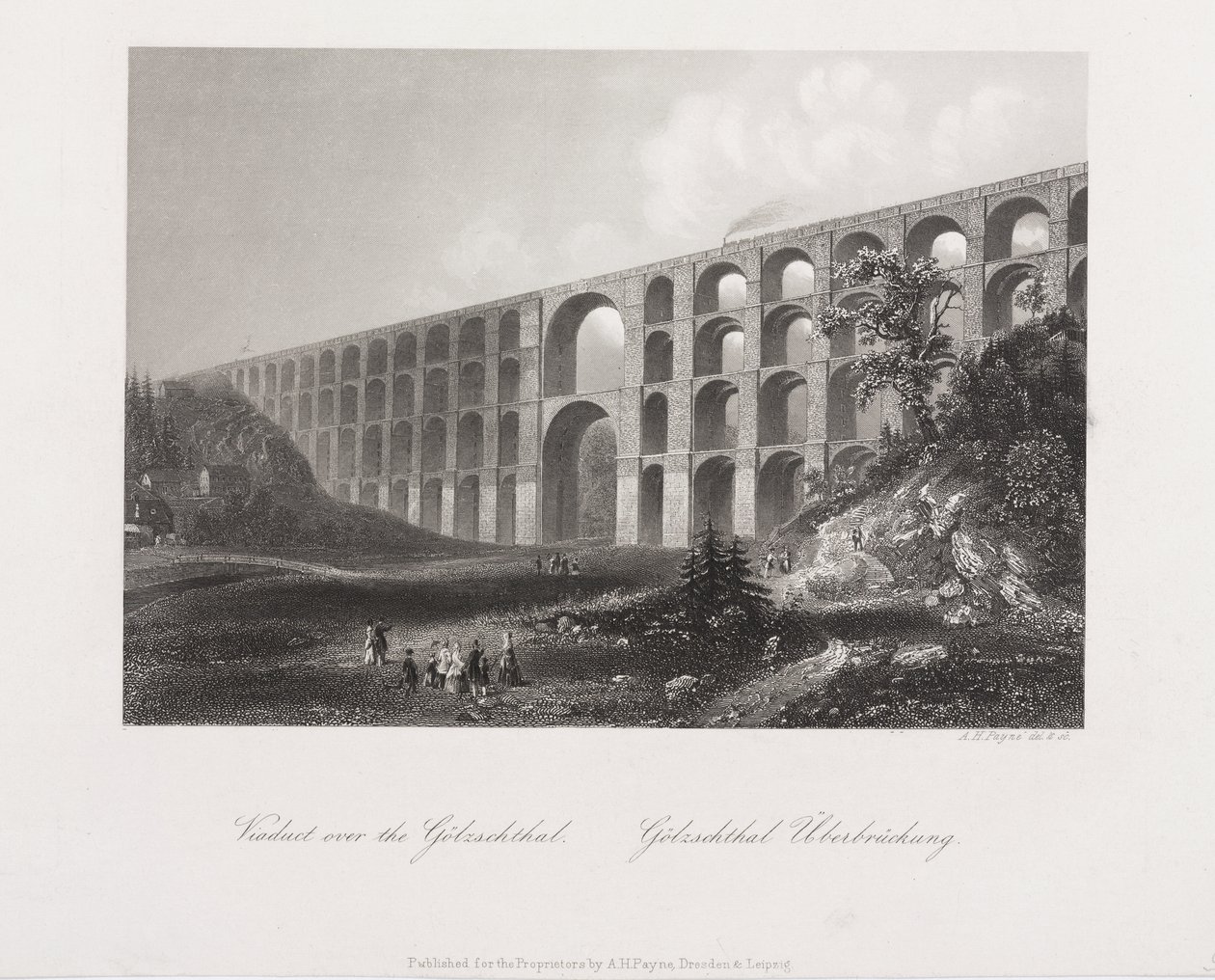 Wiadukt nad Golzschthal, Saksonia, ok. 1840 r. autorstwa Albert Henry Payne