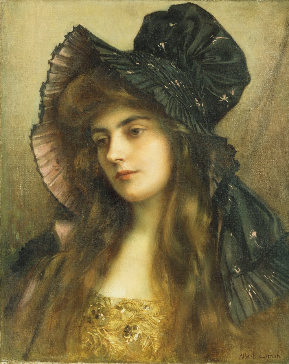 Młoda piękność w czarnym kapeluszu, autorstwa Albert Lynch