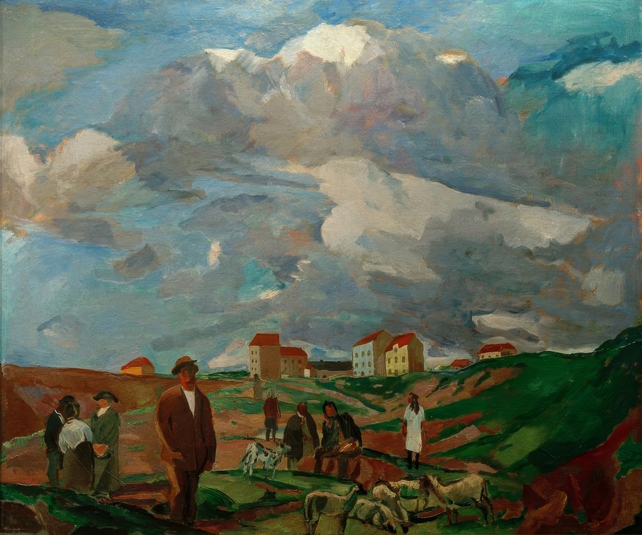 Domy podmiejskie (z ludźmi i stadem owiec) autorstwa Albert Weisgerber