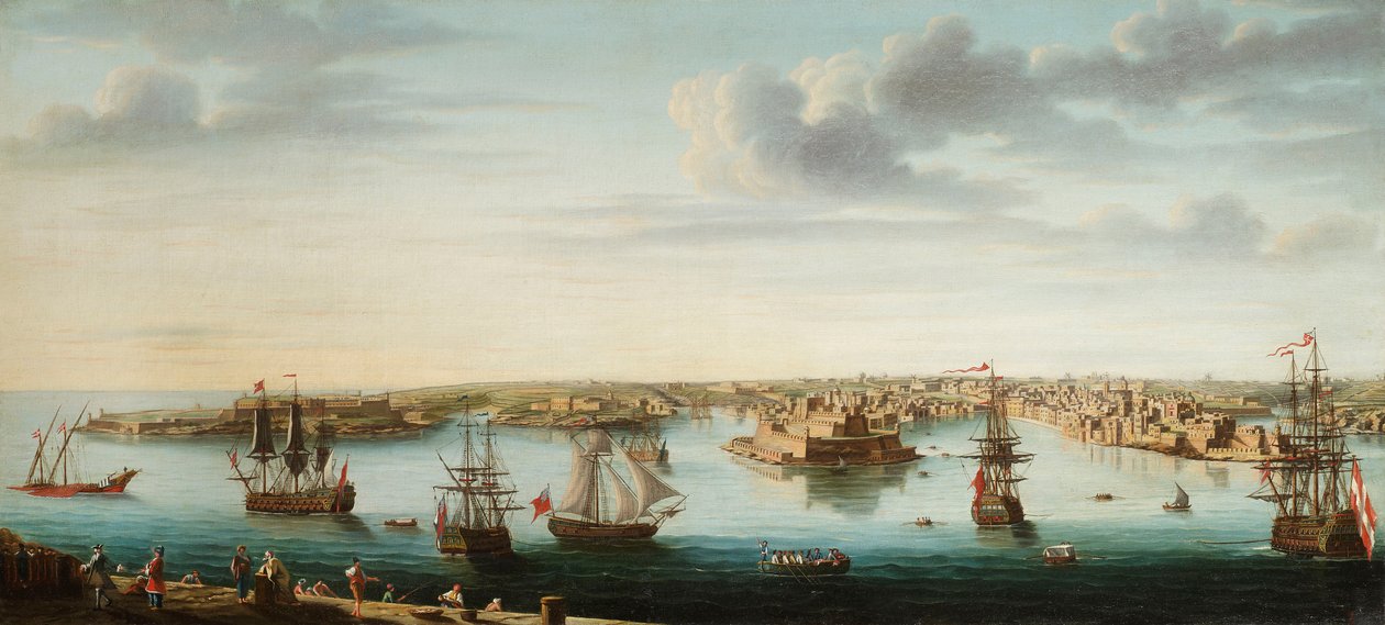 Jeden z zestawu siedmiu widoków Valletty, Malty i okolic, ok.1753 autorstwa Alberto Pullicino