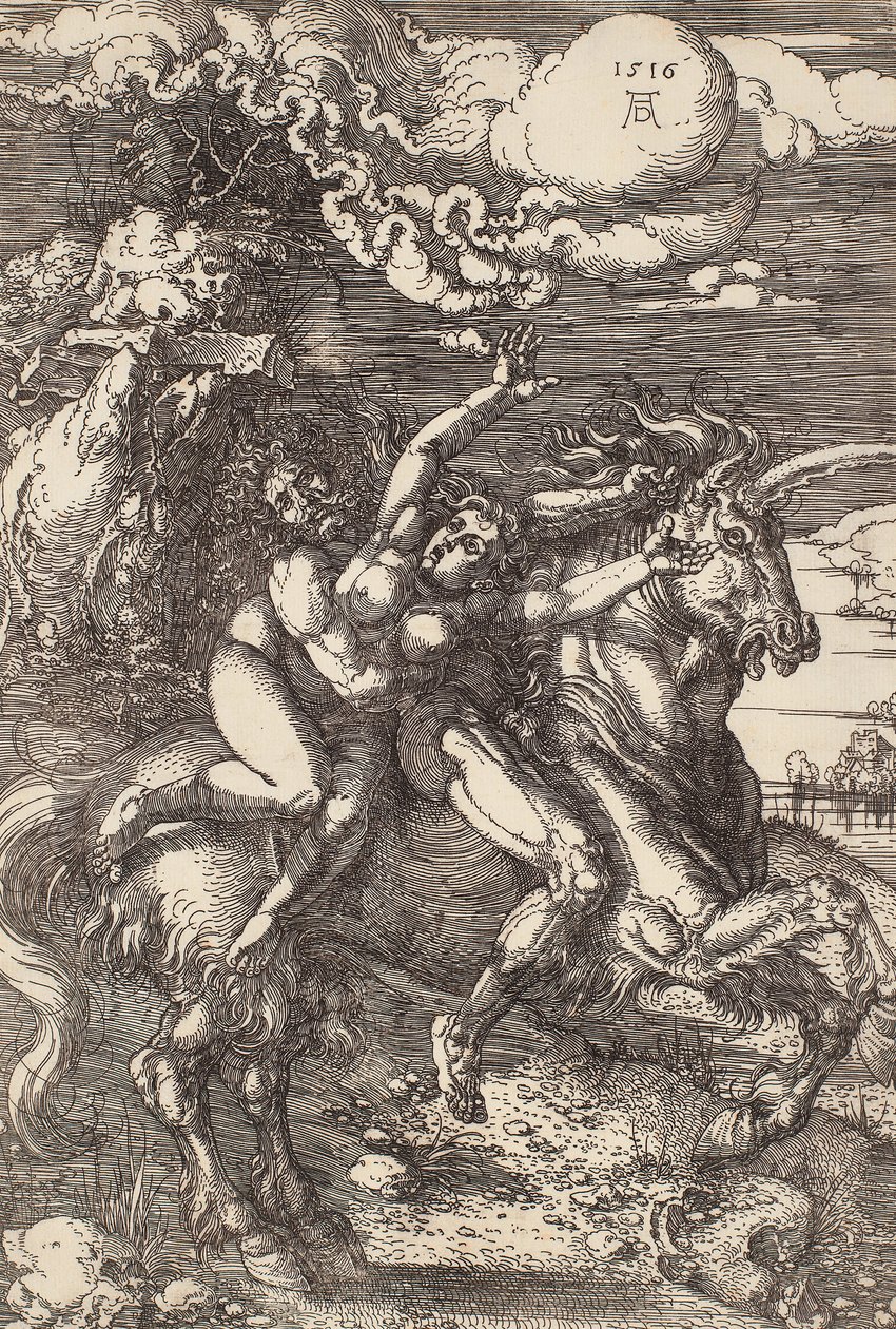 Porwanie Prozerpiny na jednorożcu autorstwa Albrecht Dürer