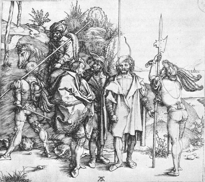 Pięć Lansquenetów i Orient na koniu autorstwa Albrecht Dürer