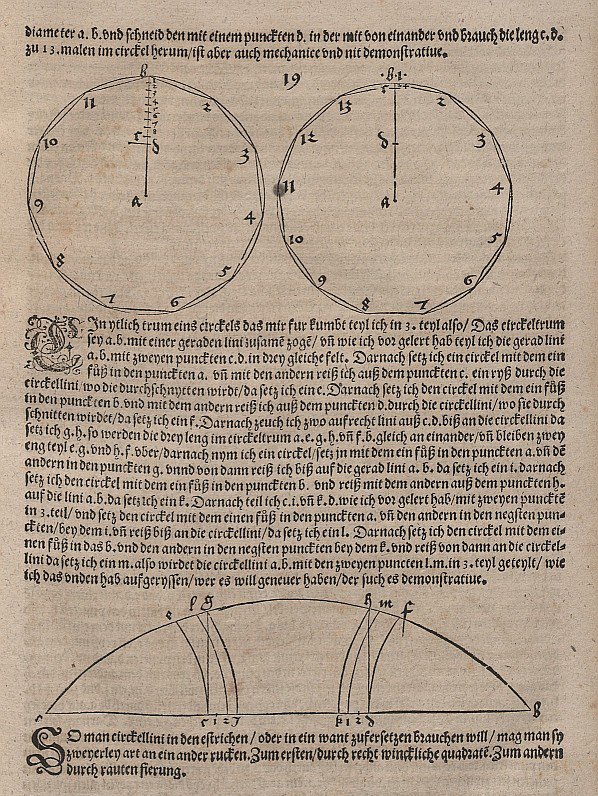 Budowa regularnych jedenastu i trójramiennych narożników łuku koła autorstwa Albrecht Dürer