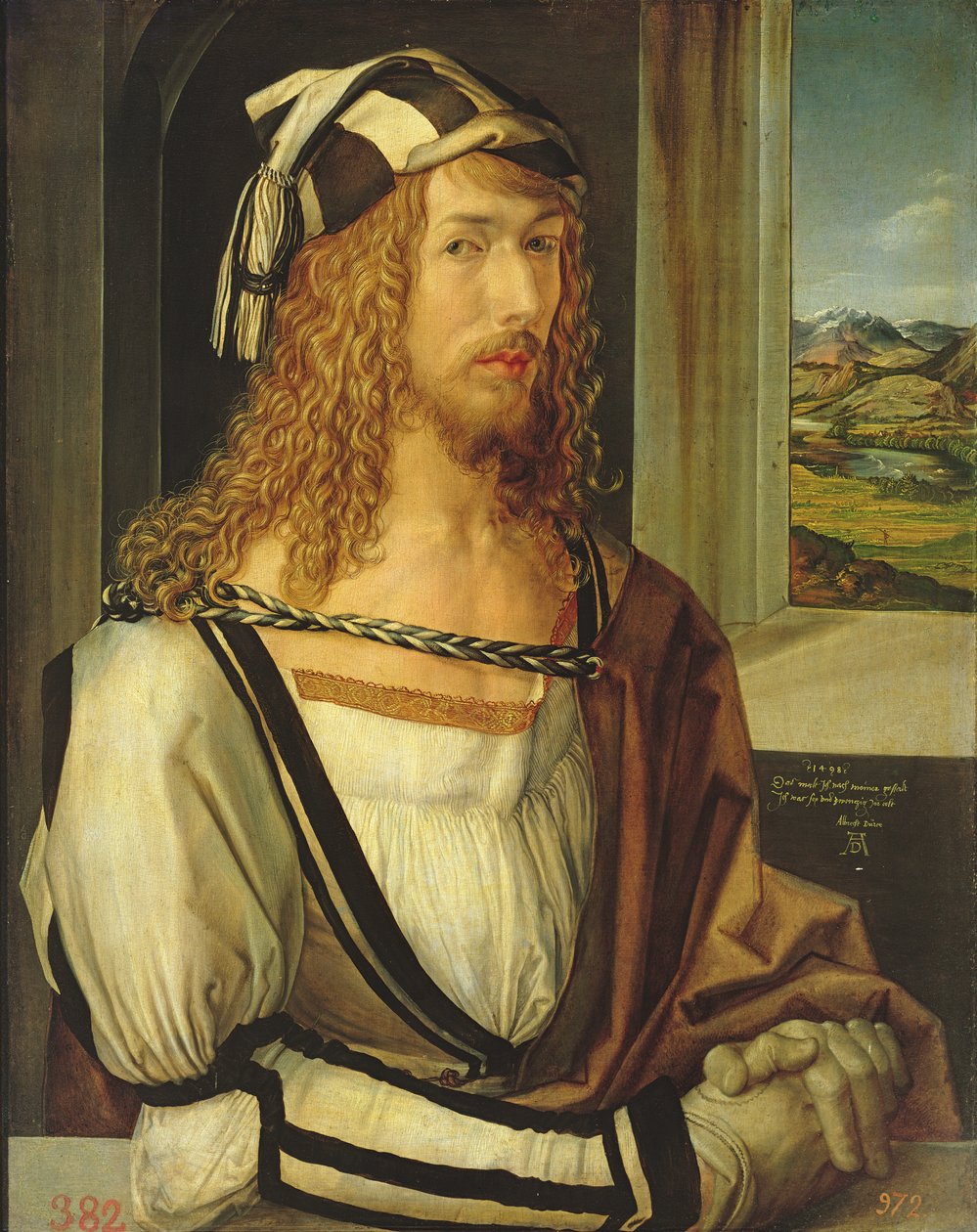 Glovespoli бүхий өөрийн хөрөг зураг autorstwa Albrecht Dürer