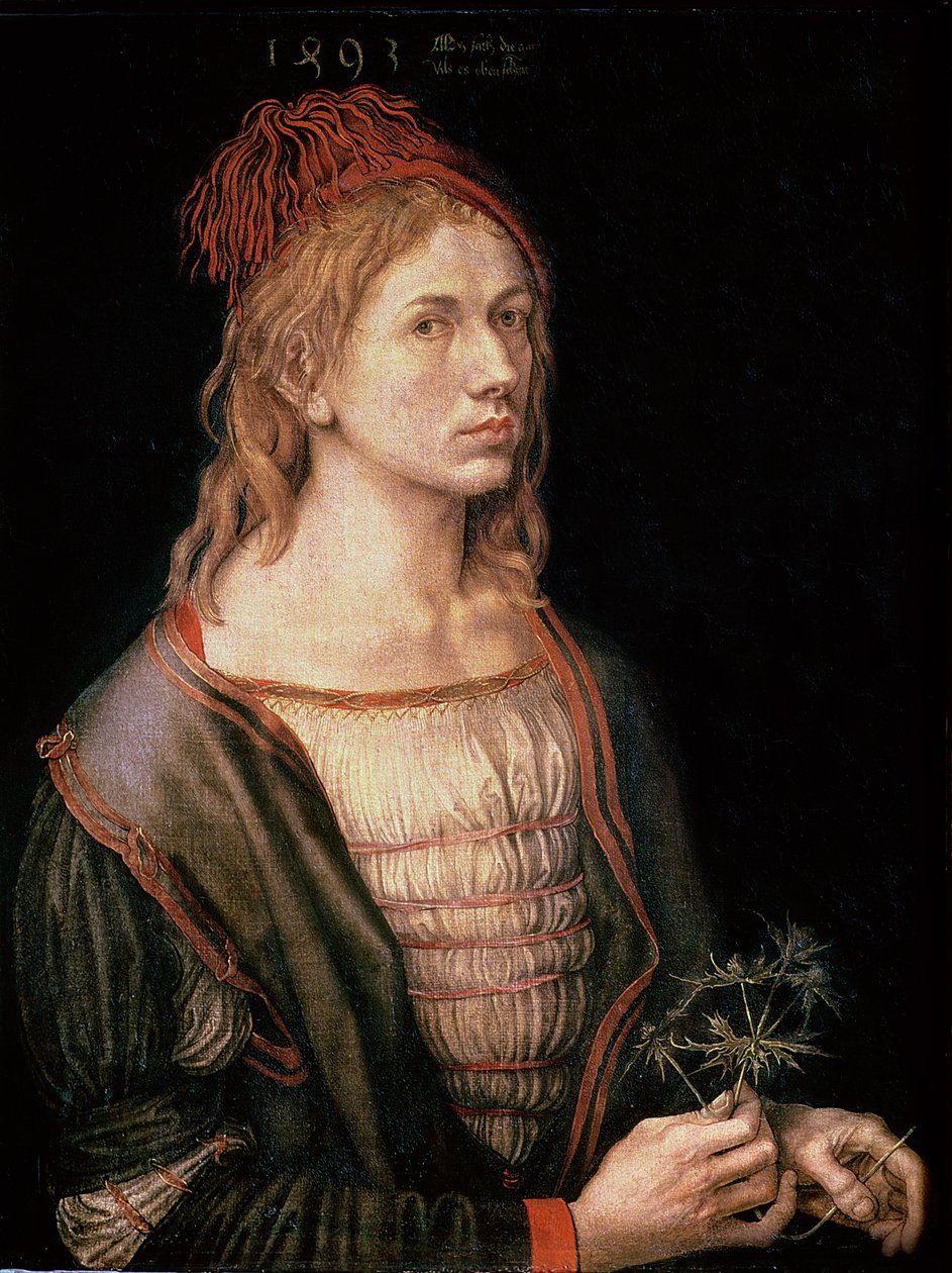 Autoportret z osetem, 1493 (olej na welinie) autorstwa Albrecht Dürer