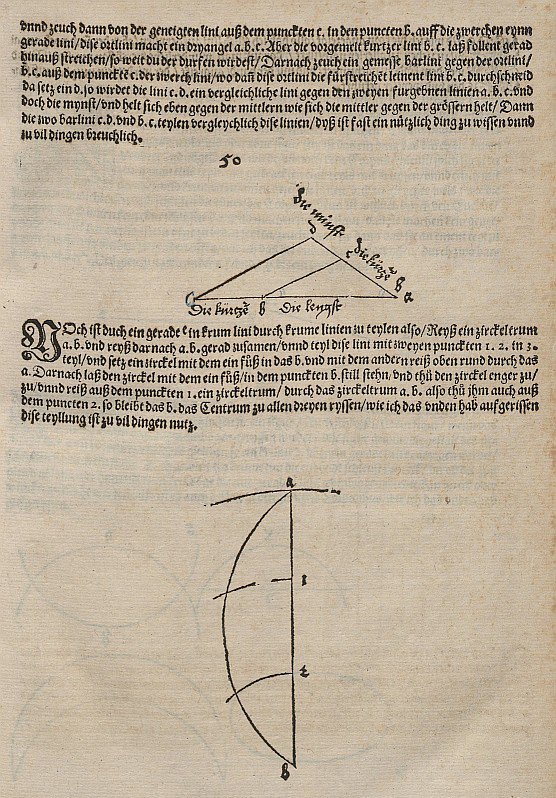 Dzielenie prostej w stosunku podanym przez dwie inne linie i próba podzielenia jej na trzy autorstwa Albrecht Dürer