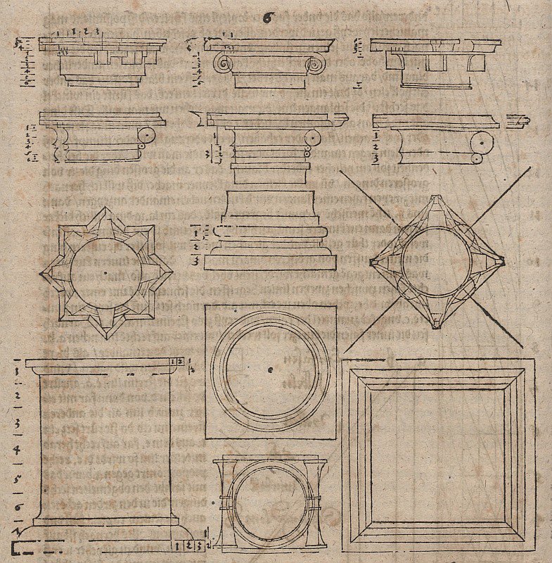 Różne podstawy kolumn i kapitele autorstwa Albrecht Dürer
