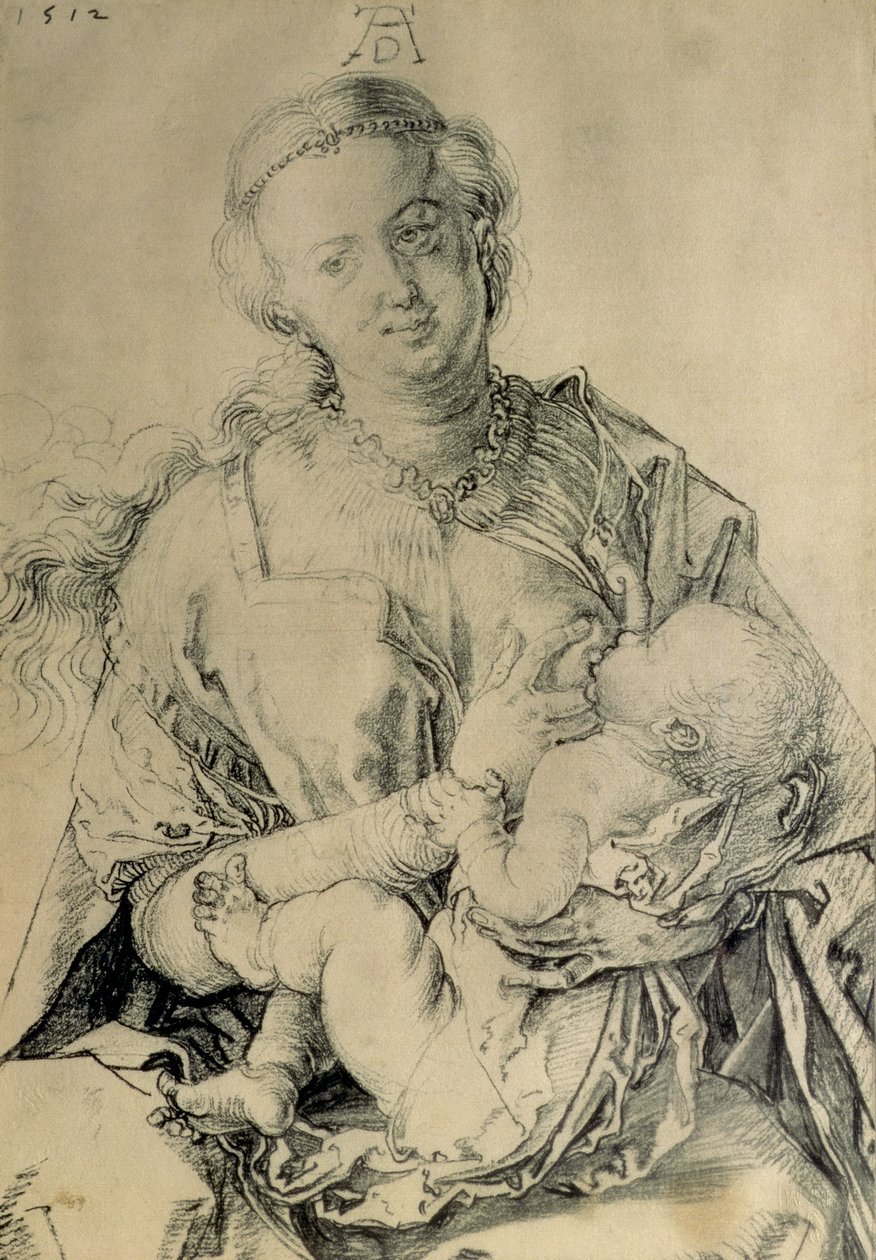 Matka Boska ssąca Dzieciątko, 1512 (rysunek węglem drzewnym) autorstwa Albrecht Dürer
