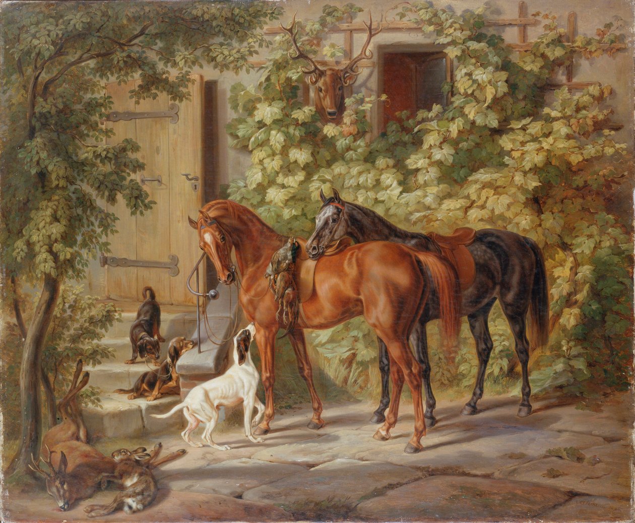 Konie na werandzie”, 1843. autorstwa Albrecht Adam