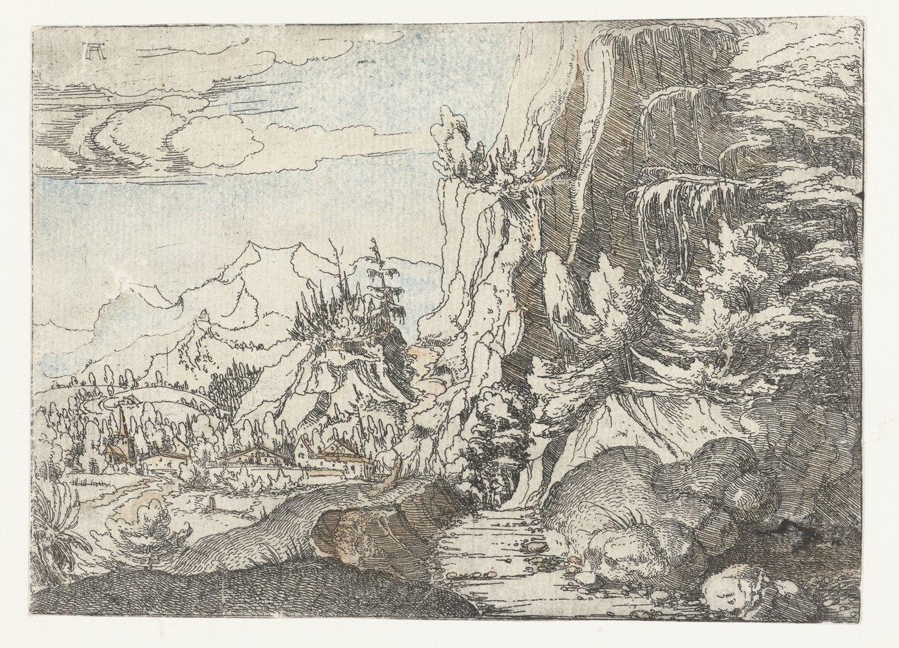 Krajobraz z ciemną ścianą skalną autorstwa Albrecht Altdorfer