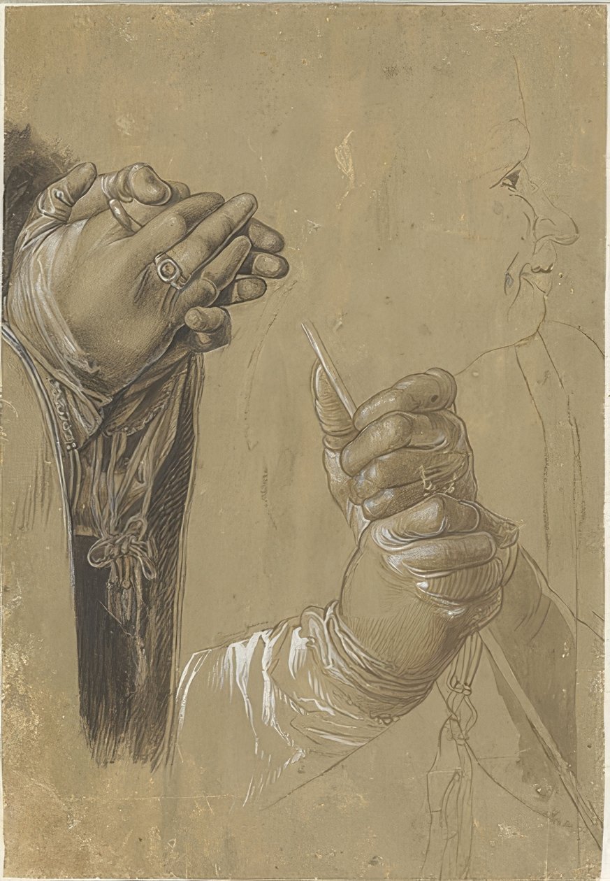 Ręce i głowa z profilu autorstwa Albrecht Dürer