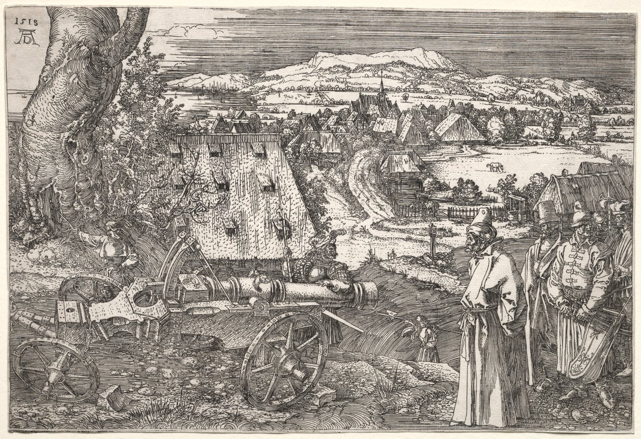 Krajobraz z armatą, 1518. autorstwa Albrecht Dürer