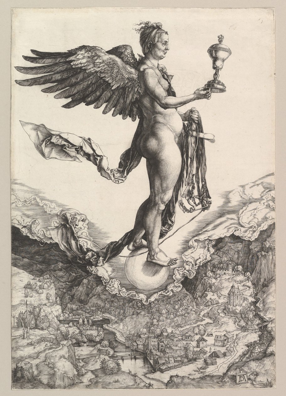 Nemezis Wielka Fortuna, 1501-2. autorstwa Albrecht Dürer