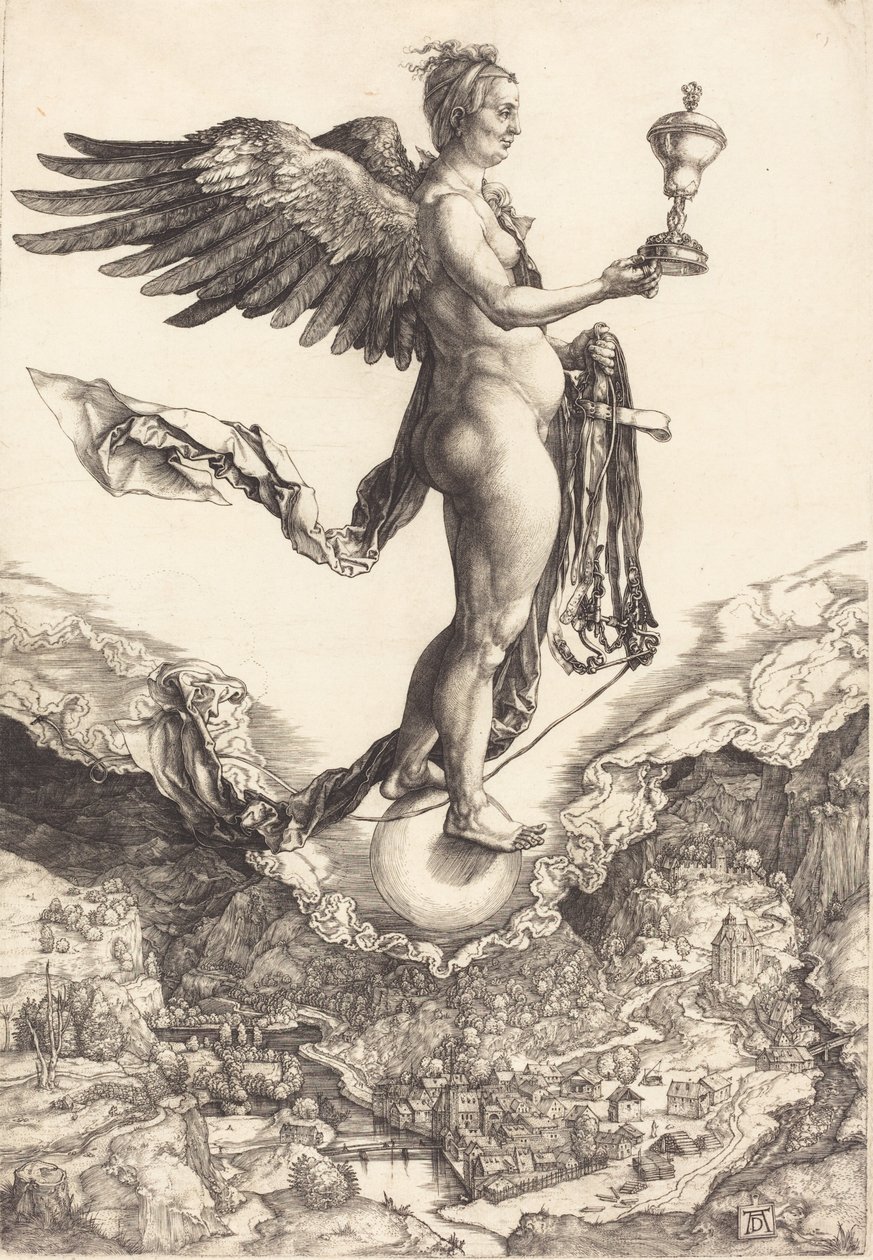 Nemezis Wielka Fortuna, c. 15011502. autorstwa Albrecht Dürer