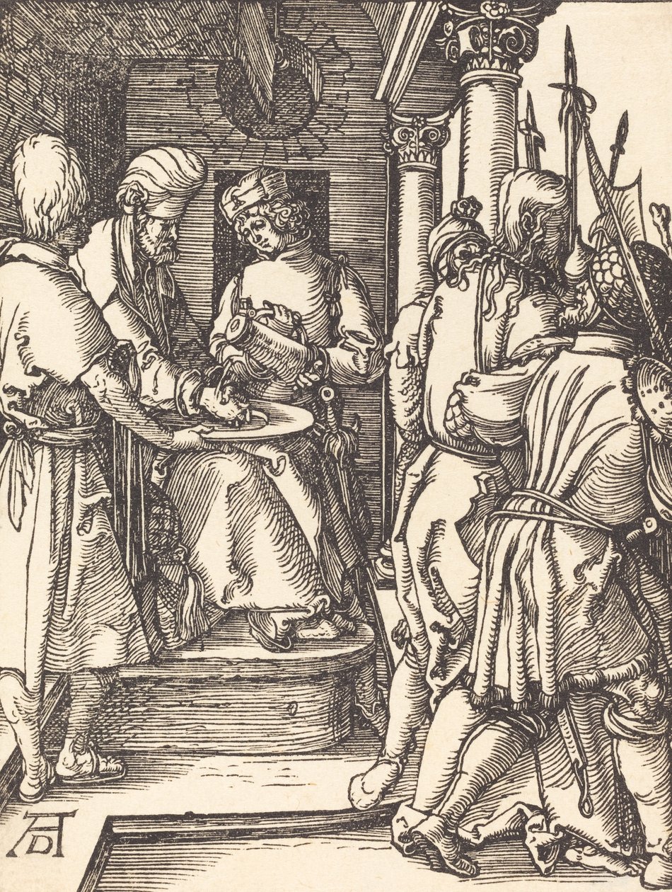 Piłat myje ręce, prawdopodobnie ok. 15091510. autorstwa Albrecht Dürer