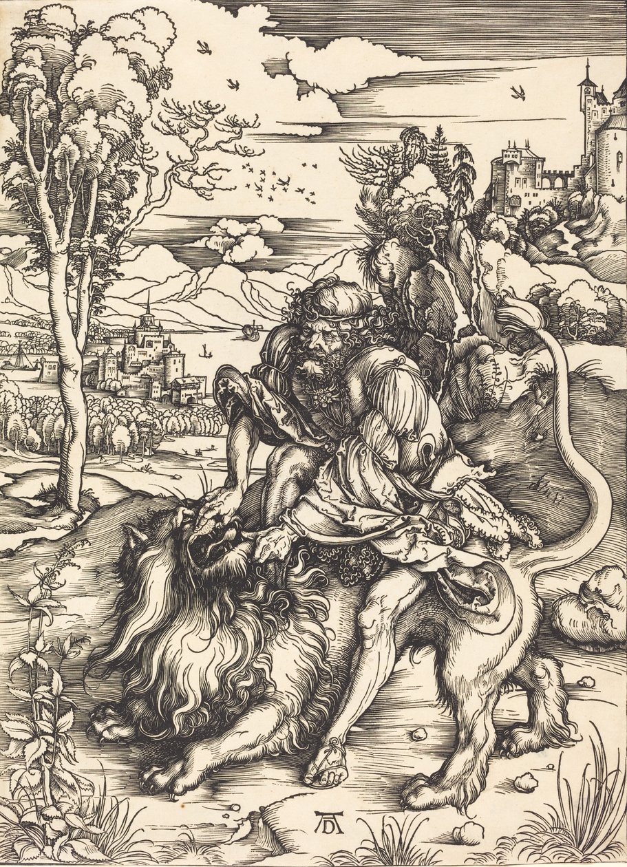 Samson walczący z lwem, ok. 1930 r. 14971498. autorstwa Albrecht Dürer