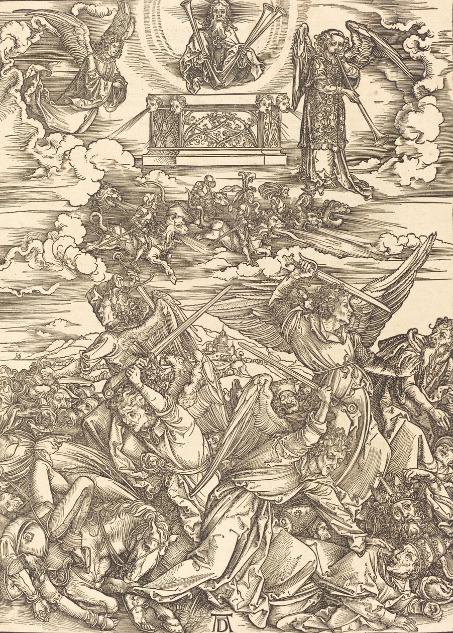 Cztery anioły zemsty, 1498. autorstwa Albrecht Dürer