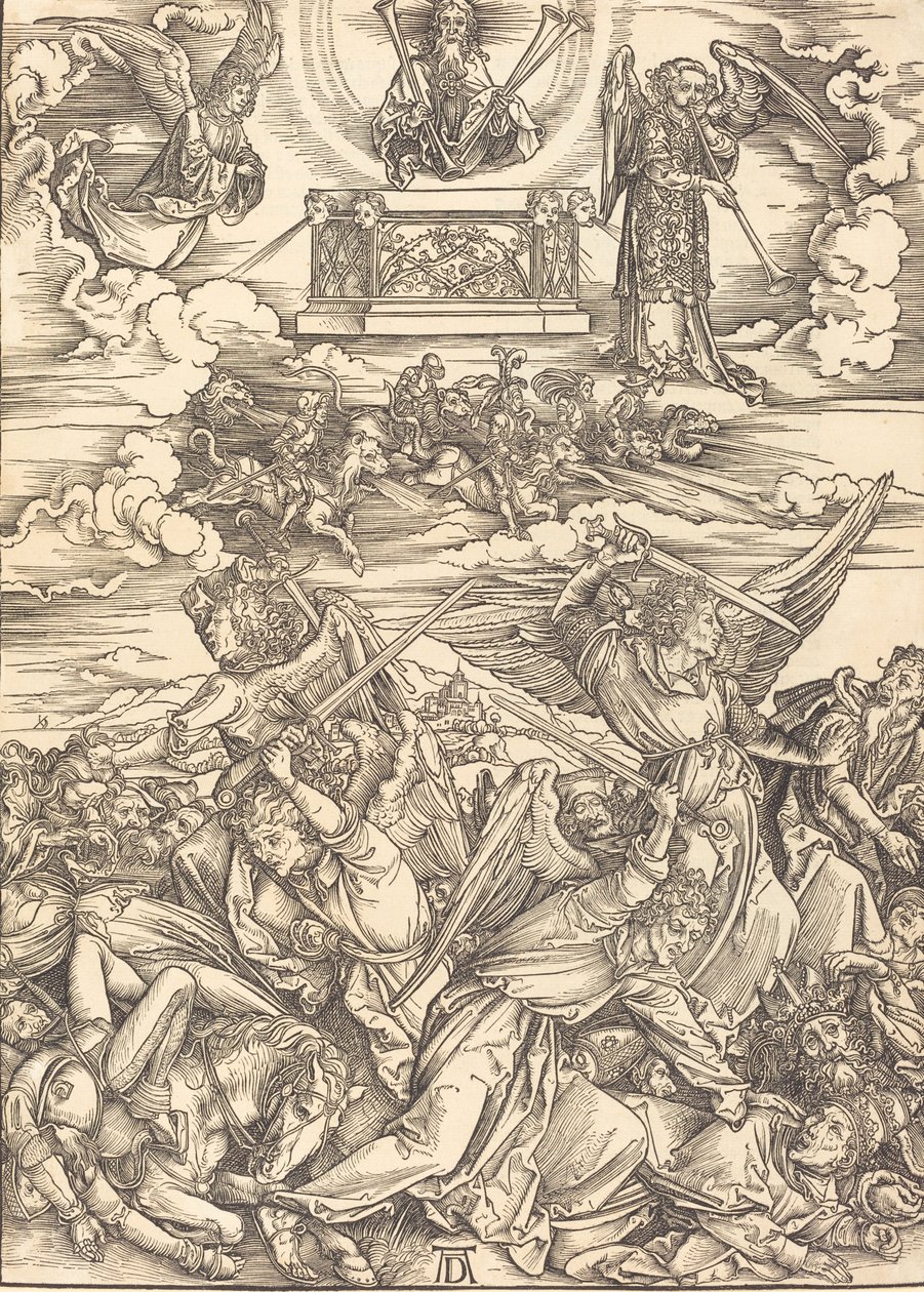 Czterech Aniołów Zemsty, prawdopodobnie ok. 14961498. autorstwa Albrecht Dürer