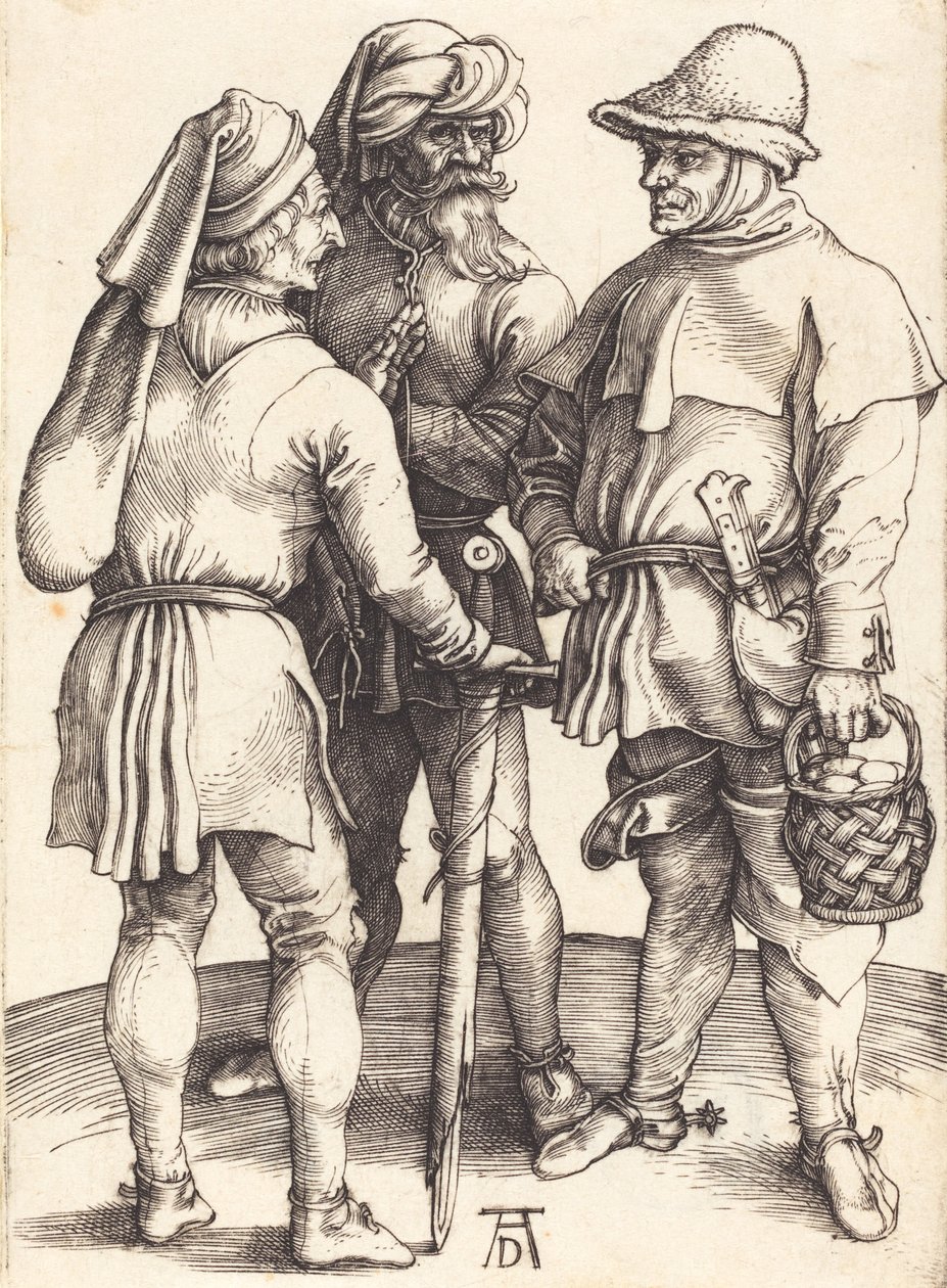 Trzej chłopi w rozmowie, c. 1497. autorstwa Albrecht Dürer
