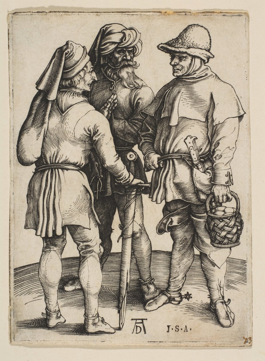 Trzej chłopi w rozmowie, ca. 1497. autorstwa Albrecht Dürer