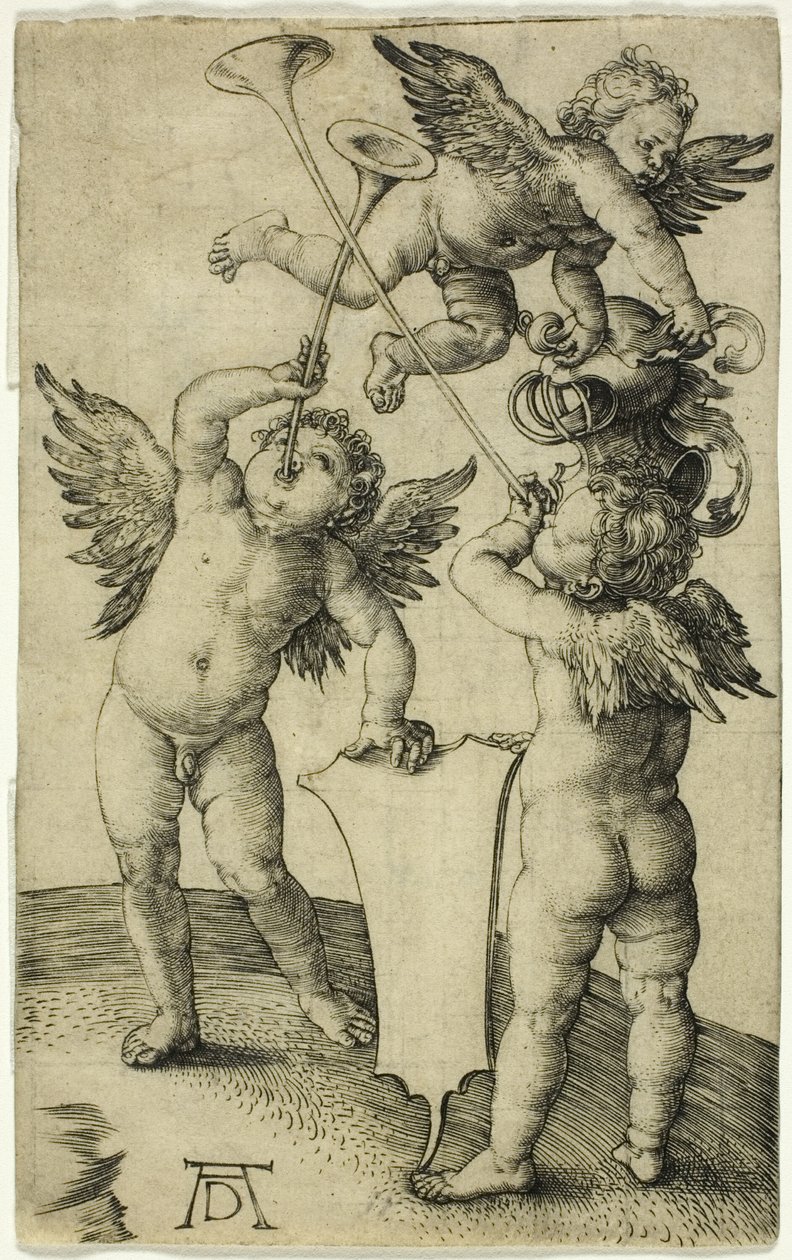 Trzy Putti z tarczą i hełmem autorstwa Albrecht Dürer