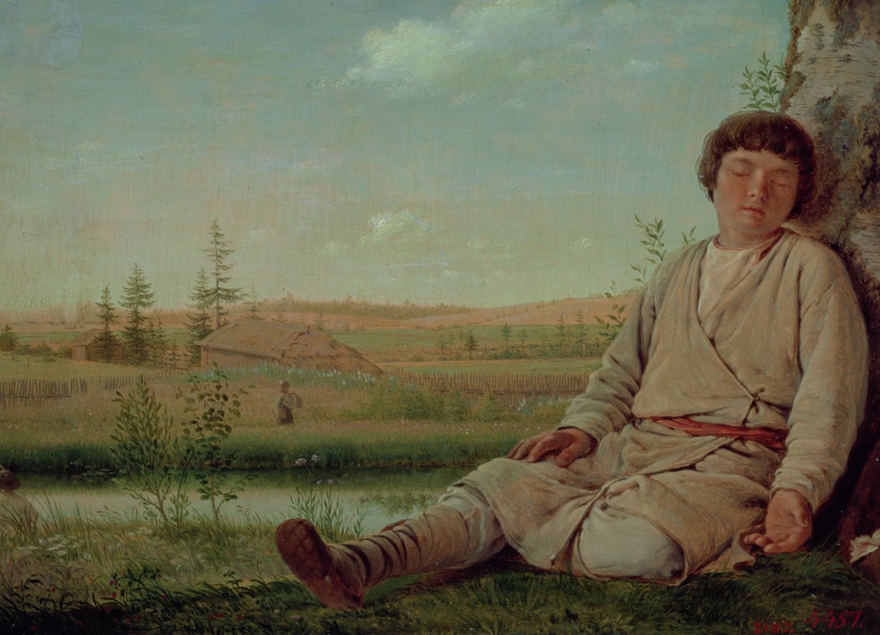 Śpiący pasterz, 1823-26 (panel) autorstwa Aleksei Gavrilovich Venetsianov