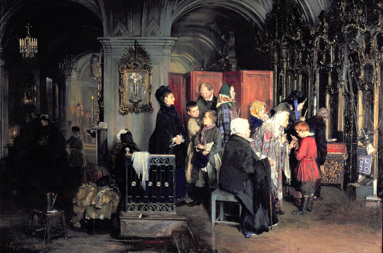 Przed spowiedzią, 1877 autorstwa Aleksei Ivanovich Korzukhin
