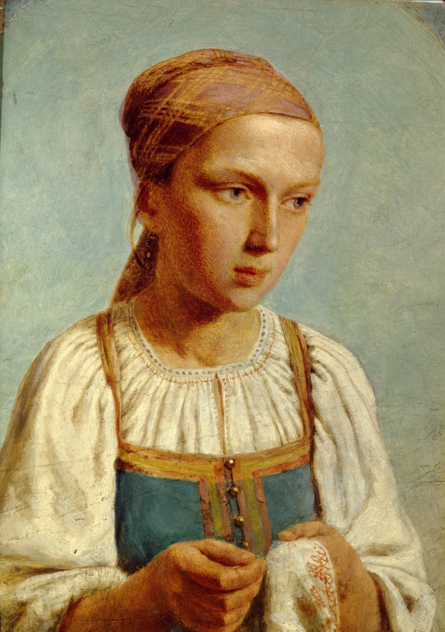 Haftowana wiejska dziewczyna, 1843 autorstwa Aleksei Gavrilovich Venetsianov
