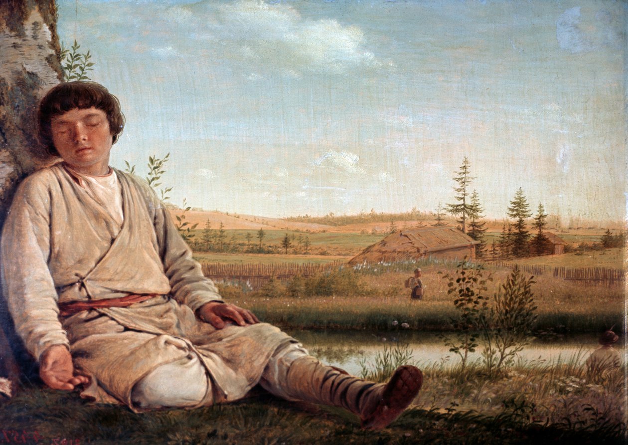 Śpiący pasterz — Aleksey Venetsianov (1780-1847) autorstwa Aleksei Gavrilovich Venetsianov