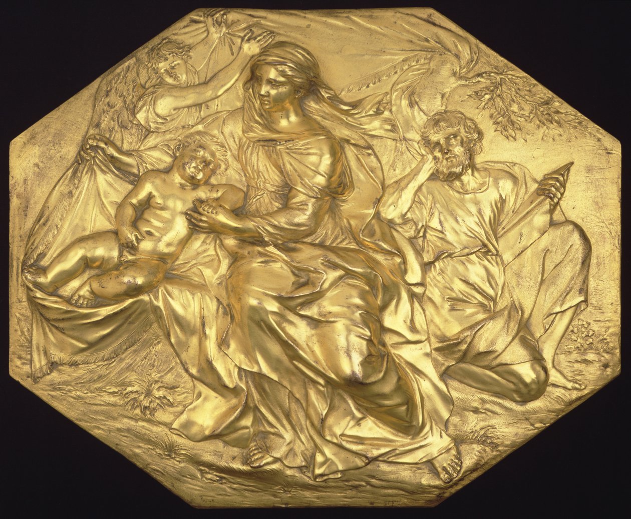 Reszta w ucieczce do Egiptu, płaskorzeźba, ok. 1635-40 (brąz złocony) autorstwa Alessandro Algardi