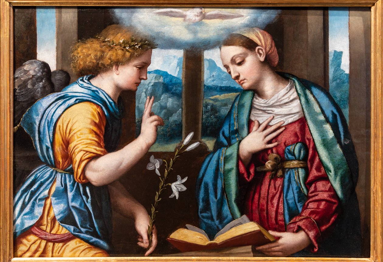 Zwiastowanie, ok. 1535-40 (olej na panelu) autorstwa Alessandro Bonvicino Moretto